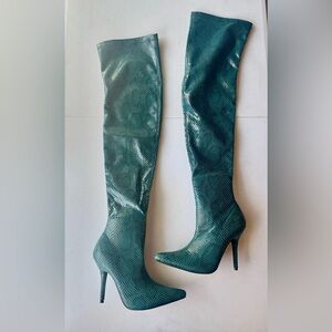 NWOT Teal Animal Print Over-the-Knee Boots